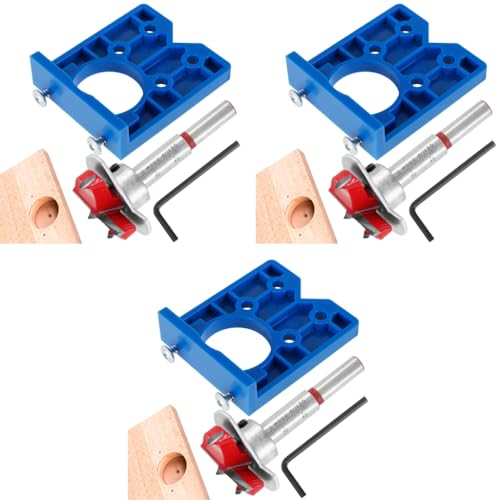Serplex® 35mm Hinge Jig Drill Bits Sets, Concealed Hinge Jig Drill Bit Guide Sets, Door Hinge Boring Jig Hole Saw Cutter Concealed Hinge Jig with Bits Positioner for Cabinet Hinge Mounting Plate 3 PCS