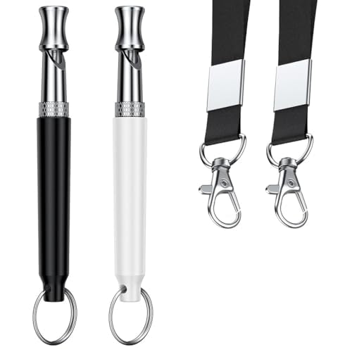 ZIBUYU® Dog Whistles 2 Packs, Dog Whistle to Stop Barking, Adjustable Ultrasonic Dogs Whistle with Lanyard Dogs Training Whistles (Black,White)