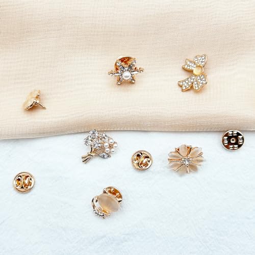 Venzina® 6pcs Shirt Brooch Pin Saree Brooch for Women Pearl Brooch Buttons Rhinestone Cover Up Safety Pins for Shirt Shawl Sweater, Jewelry Set Gift for Women Girls