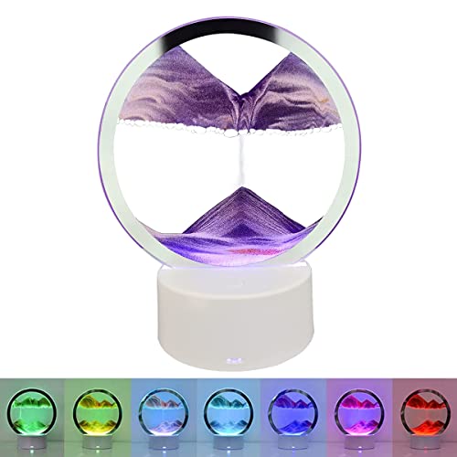 HASTHIP® Moving Sand Art Desk Decoration 3D Showpiece for Home Decor with LED Light Up Base, Glass Art Desk Decoration for Living Room, Office, Table Decorative Items Gifts(Blue)