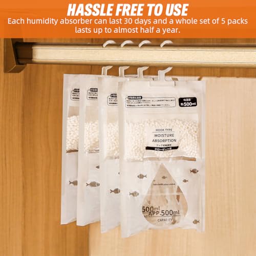 HASTHIP® Dehumidifier for Wardrobe - Fragrance Free 4 Pack Humidity Packs, Dessicant Packets, Hanging Closet Dehumidifier Bags, Dehumidifiers for Bathroom
