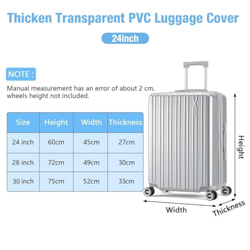 ZIBUYU® Suitcase Covers for Trolley Suitcase Transparent PVC Trolley Bag Cover Waterproof Dustproof Luggage Cover Reuseable Luggage Covers for Trolley Suitcase - 24 Inch