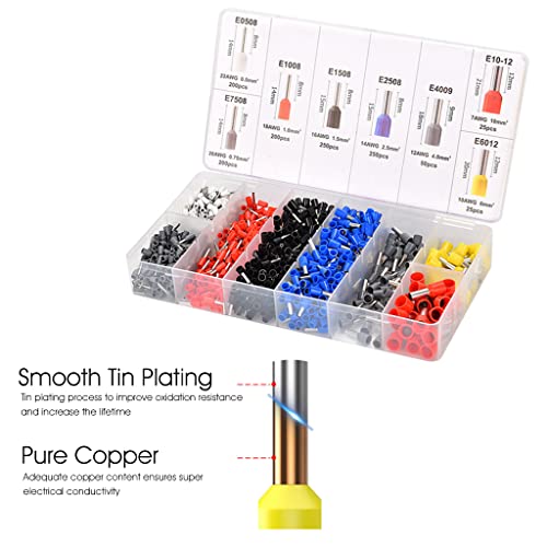 HASTHIP® Wire Connector Cable Crimping Tool Ferrule Kit Self-Adjusting Square Crimper Plier for AWG22-7 with 2400PCS Assortment