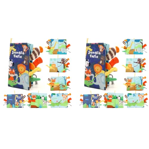SNOWIE SOFT® Cloth Books for Babies 0 to 3 Years Forest Animal Sensory 6-12 Month with 3D Touch Feel High Contrast Dimensional Tail Built in Rustling Sound Waterproof Baby Toy 2PCS