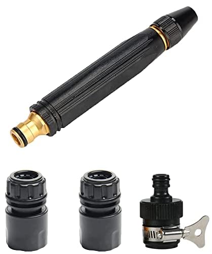 Supvox Garden Hose Nozzle Kit with 3Pcs PVC Hose Quick Connector, Copper Plated Alloy Nozzle Water Spray Gun Adjustable Water Pressure Hose Nozzles for Car Bike Wash Garden Irrigation