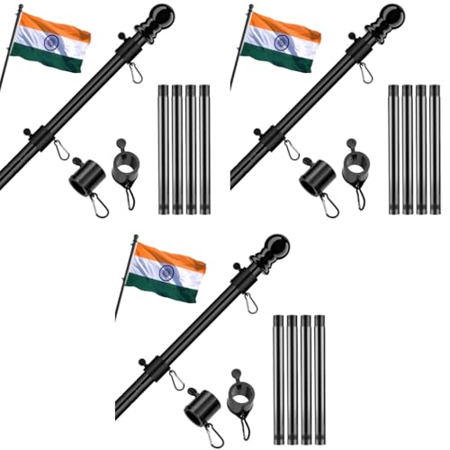 HASTHIP® 150CM Telescoping Metal Flag Pole Truck Mount Kit Stainless Steel Hitch Holder 360° Tangle-Free Rustproof Universal for Indian Independence Day 3 PCS
