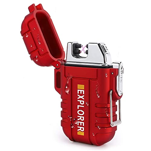 ZIBUYU® Dual Arc Plasma Lighter USB Electric Windproof Beam Arc Lighter Flameless Arc Lighter Rechargeable Electric Lighter for Camping, Hiking, Adventure, Survival Tactical Gear - Red