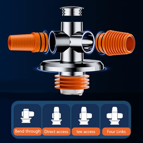 HASTHIP® Washing Machine Drainage Adaptor Plastic Triple Inlet Floor Drain Connector with Anti-Odor Gravity-Control Valve Multi Interchangeable Adapters Anti Clogging Pests for Kitchen Sink 3PCS