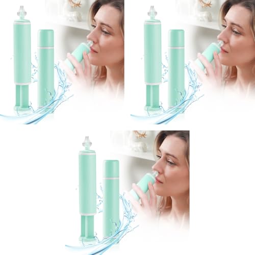 HANNEA® 60ml Nasal Rinser Portable Adult Nose Syringe Cleaner Soft Silicone Nozzle Design Manual Aspirator with Personal Case Green 3PCS