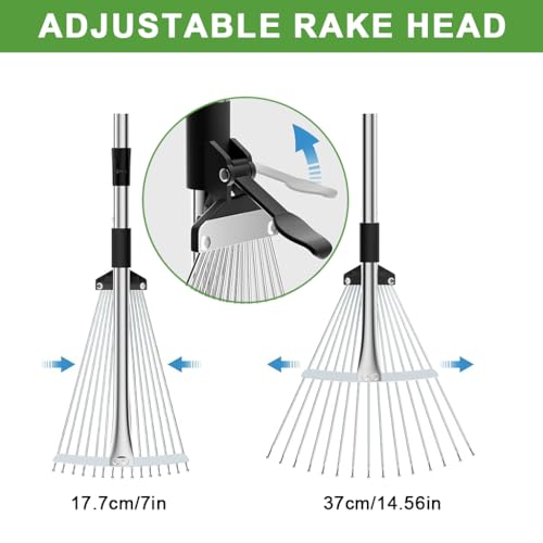 HASTHIP® Garden Rake, 5.6ft DIY Assembly Stainless Steel 15-Teeth Lawn & Yard Rake, Durable Long Handle Rake Garden Tool