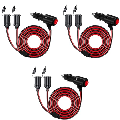 STHIRA® 2 in 1 Car Cigarette Lighter Splitter 9.8Ft Dual Port Socket with Switch LED Indicator Charger Extension Cable DC 12V 24V Adapter for Phone Charging GPS 3PCS