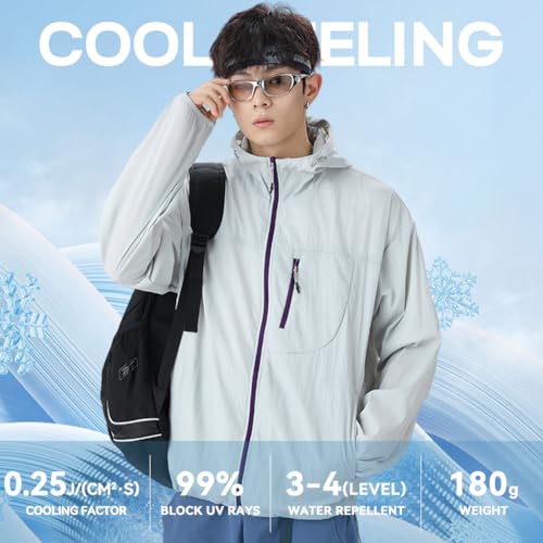 Venzina® Men's Lightweight Athletic Jacket Stylish UPF 50+ Sun Protection Top Quick Dry Full Zip Hoodie with Back Air Vent & Chest Zip Pocket, Waterproof UV Workout Coat for Outdoor, Smoke Gray, XL