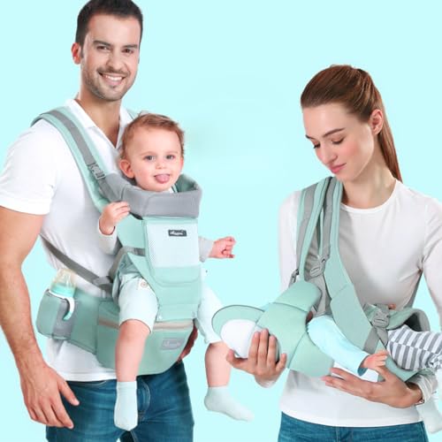 SNOWIE SOFT® 6 in 1 Green Baby Carrier with Lumbar Support Pockets and Bib 360 All-Position Wrap Front Back Backpack for Newborn Infant Toddler Under 30Kg 2 PCS