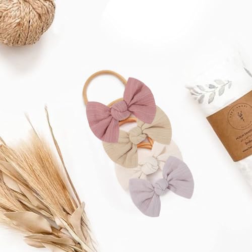 PALAY® 8PCS Bow Headband For Baby Girl Elastic Hair Bands Soft Cute Newborn Infant Toddler Shower Gift Multicolor