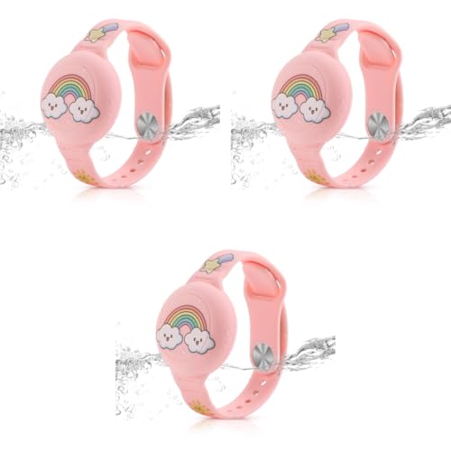 ZORBES® Kids Airtag Bracelet Cartoon Rainbow Silicone Anti-Lost Waterproof Full Cover Protection for Air Tag 9 Inches Adjustable Wrist Band 3PCS