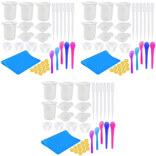 HASTHIP® Silicone Resin Measuring Cups Kit with Mixing Bowl Stir Sticks Spoons Droppers Finger Cots Coloring Silicone Mould Measurement for DIY Craft Jewelry Making 108PCS
