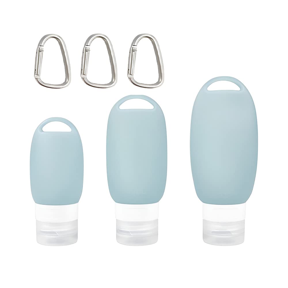 MAYCREATE Travel Bottles for Toiletries 3Pcs 40ml 60ml 90ml with Carabiner | Soft Silicone Leakproof Refillable Containers Green