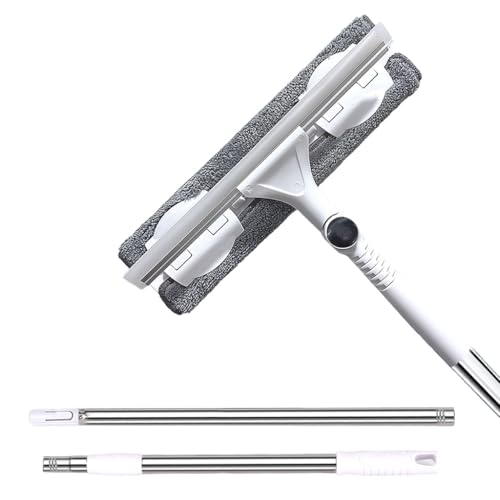 HASTHIP® 53.9'' Long Handle 2-in-1 Double-Sided Glass Window Cleaning Mop with Microfiber Mop Head & Water Wiper, Flexible Pivoting Angle, Wet & Dry Use for Household and Car Washing