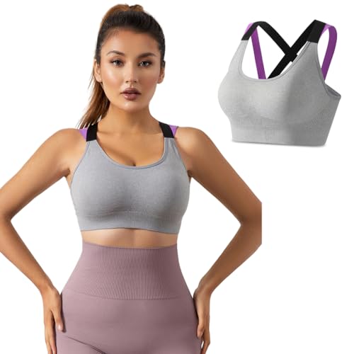 PALAY Sports Bra Women Fashion Sports Bra for High-impact Activities One Piece Breast Pads Stretchy Shoulder Strap Racerback Sports Bra for Running, Cycling, Aerobics, Boxing, M
