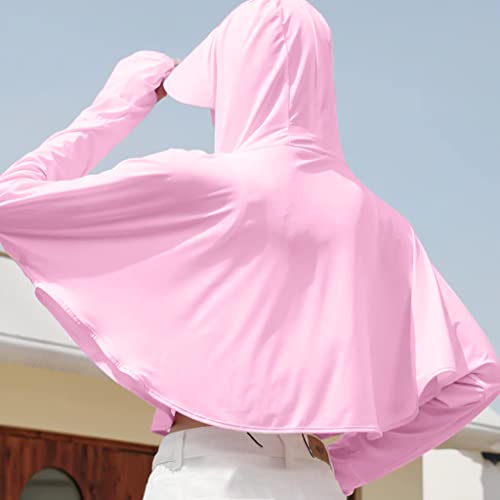 PALAY® Summer Jacket for Women, UPF 50+ Sun Protection Hoodie Jacket with Face Cover, Fashion Long Sleeve Zip Up Lightweight Cooling Shirt for Outdoor Riding, Hiking, Travel - Pink