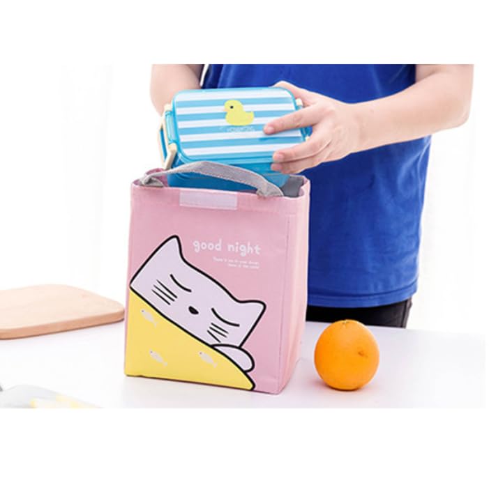 ZIBUYU Insulated Lunch Bag for School and Office with 24x20x16 in Capacity | Waterproof Pink Kitten Canvas Tote