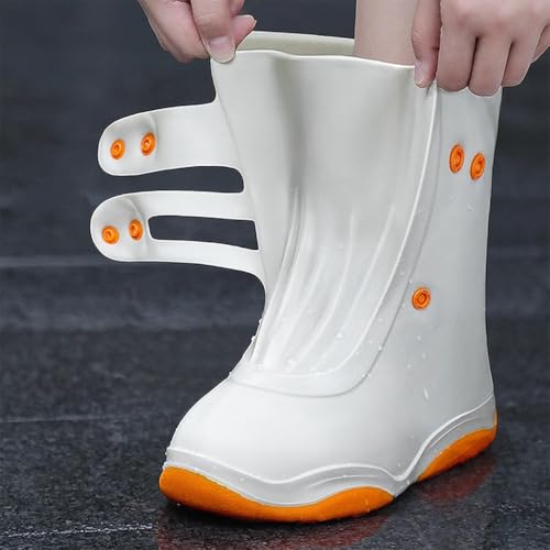 PALAY® Silicone Shoe Rain Cover for Men Women Waterproof Outdoor High Top Anti-slip Puncture Proof Sole Design with Button Closure US Size 7.5-9 2 PCS