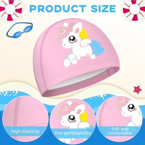Proberos® Swimming Cap for Girls Waterproof Elastic PU Coated Ideal All Head Shape Silicone Easy Fit No Hair Pulling Chlorine Resistant Swim Kids Age 3-12 3PCS