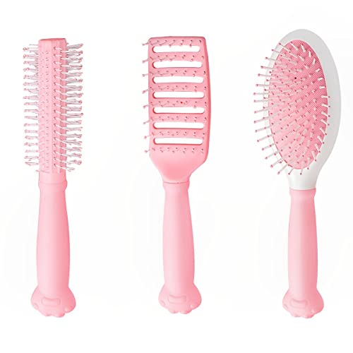 MAYCREATE® Set of 3 Hair Comb for Women Girls Hair Brush Set Anti Static Scalp Massage Comb Hair Straightener Detangling Paddle Brush, Gift Box Packing (Pink)