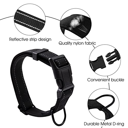 Qpets® Reflective Strong Dog Collar for Medium Large Dogs, Nylon Tactical Dogs Collar with Reflective Safety Strip Leash Ring, Dog Training Collar Quick Release Buckle(L, 18.9''-23.2'')