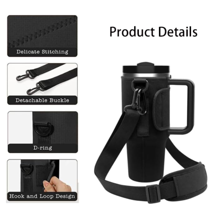 ZIBUYU Water Bottle Carrier Bag for Daily Use with Adjustable Strap and Black Fabric | Fits Most Tumblers