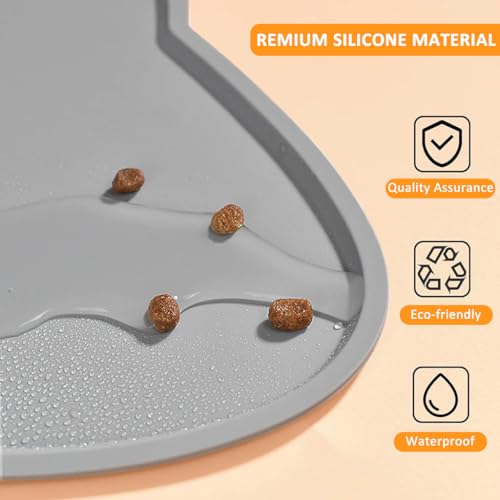 Qpets® Pet Feeding Mat Dog Cat Food Silicone Easy Cleaning Anti-Slip Floor Tray Grey 44x24cm 3 PCS