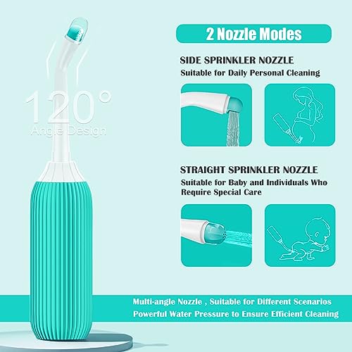 HANNEA® 500ml Portable Retractable Travel Bidet with Bag 2 Nozzles for Toilet Handheld Postpartum Perineal Cleansing Childbirth Cleaner Outdoor Camping Personal Hygiene Green 3PCS