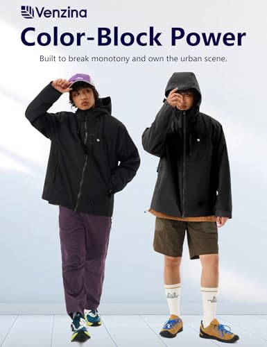 Venzina® Men's Waterproof Rain Jacket-Lightweight Windbreaker with Color Block Design, Breathable for Urban Outdoor, Daily Commuting I Fashion Unisex Couple Jacket, Peacock Blue-S