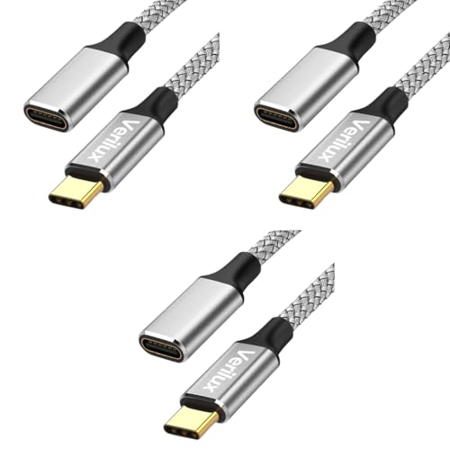 Verilux® USB C Extension Cable 9.8ft 3M Type Male to Female Support 100W PD Fast Charging 10Gbps Data Transfer 4K 60Hz HD Video Output Compatible with iPad Pro MacBook Pro 3PCS