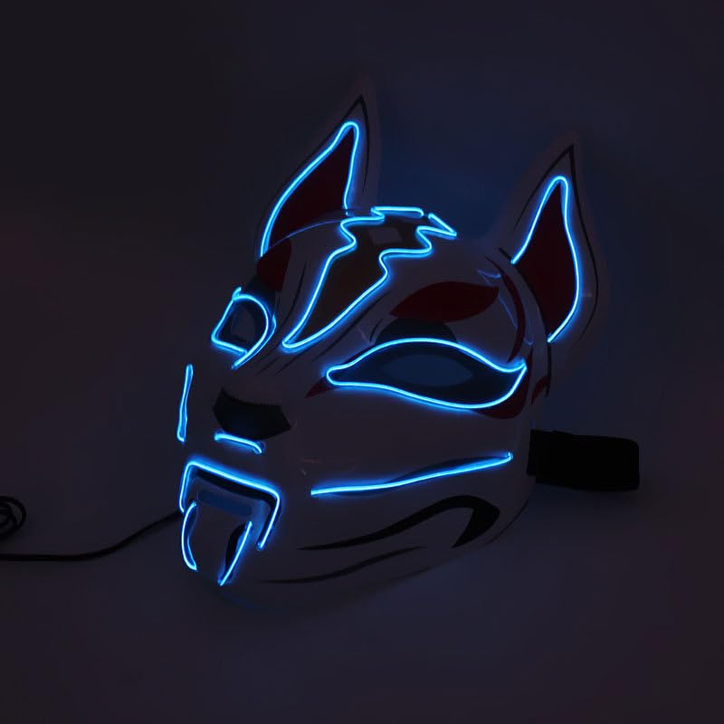 Optifit® Halloween Mask, Fox Mask LED Mask, Fortnite Light-up Mask for Halloween Cosplay Game Party Props, Face Cover with Head Strap Dress-Up, Gift for Fortnite Gamer (Blue)