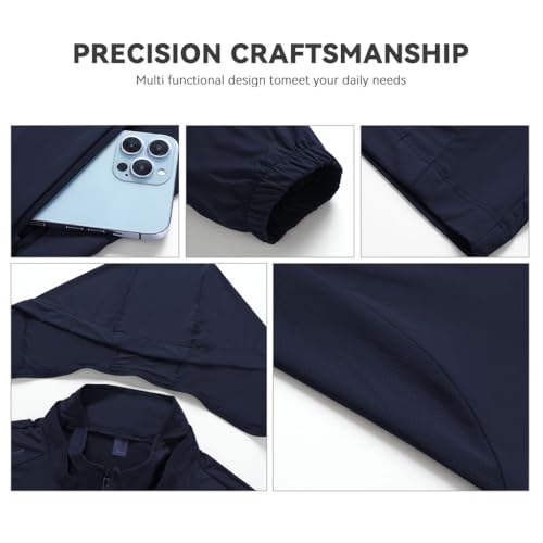 Venzina® UPF 50+ Sun Jacket for Men Long Sleeve Zip-up Sun Jacket with Zip Pocket, Removable Hat, Quick Dry Loose-fit UV Protection Clothing for Driving, Riding, Hiking, Dark Blue, M