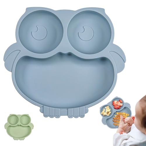SNOWIE SOFT® 2pcs Baby Suction Plates for Baby Feeding with 4 Strong Suction Cups, Silicone Toddler Plates with Deep Divided for Kids to Feed Themselves, Dish Washer & Micro-Wave Oven Safe
