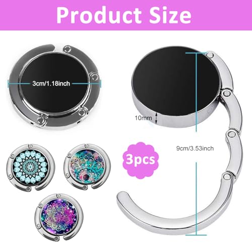 HASTHIP® 6PCS Aesthetic Mandala Metal Desk Bag Hanger Portable Folding Ring for Table Office Aluminum Alloy Removable Hooks Handbag Backpack