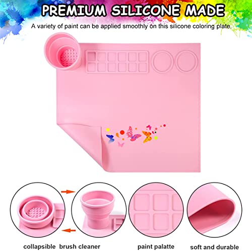 HASTHIP® 43 * 38cm Silicone Craft Mat for Painting Play Doh and Clay for Kids Non-Stick Multipurpose Doms Colour Kit with Cleaning Cup and Color Mixing Plate Arts Crafts Resin Casting 2PCS