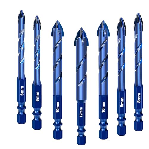 Serplex® 7Pcs Masonry Drill Bit Set, Upgraded Concrete Drill Bit 3-12mm Serrated Tile for Wood, Glass, Metal, Plastic Hexagonal Handle Universal-Blue