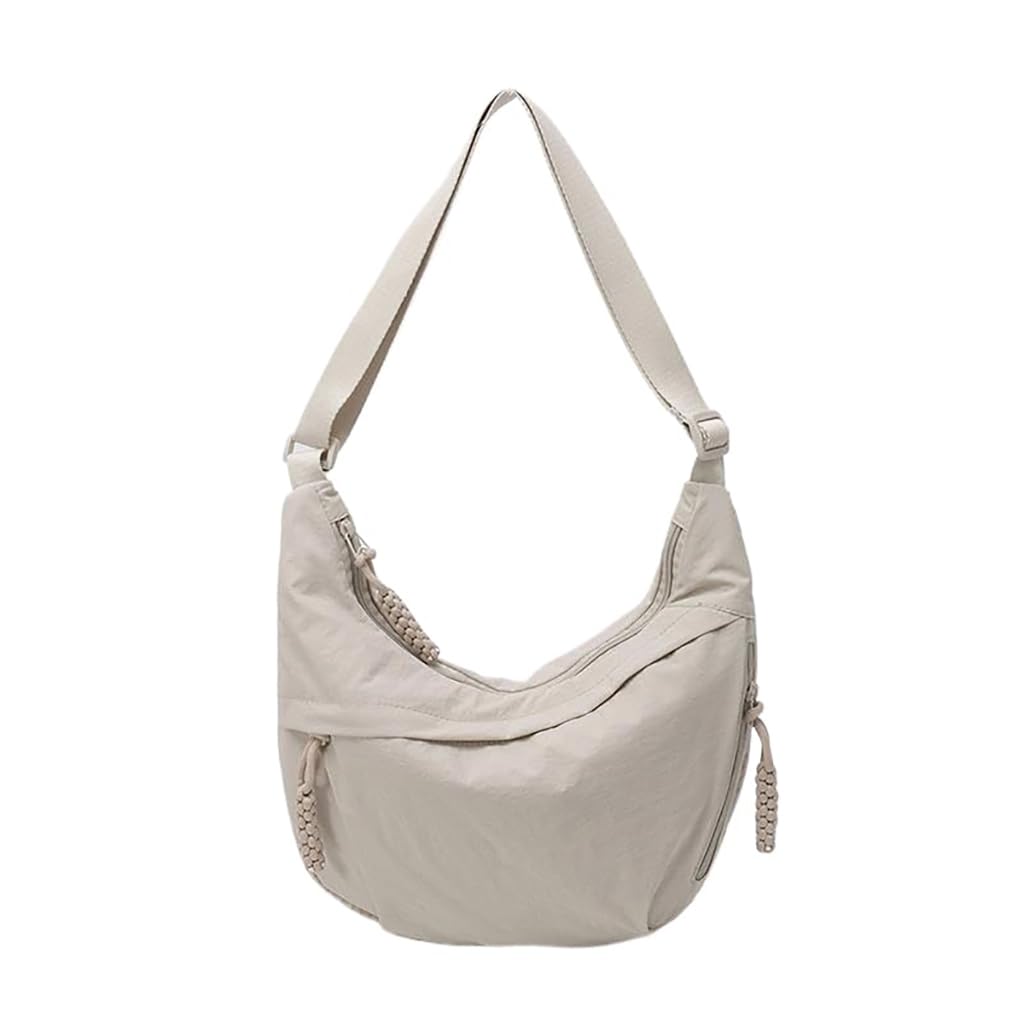 Off White Wheat Ear Dumpling Shoulder Bag featuring Multi Compartment Design for Women | Lightweight Nylon Crossbody for Daily Use and Travel