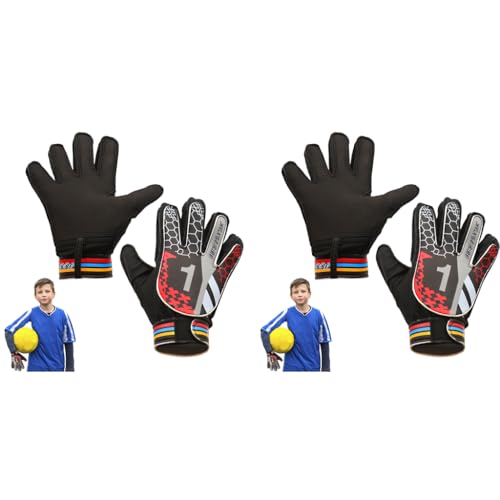 Proberos® Football Goalkeeper Gloves for Kids with Adjustable Wrist Band Fashion Cushioning Anti-Slip Strong Grip Design for Soccer Game Training Size S 2PCS
