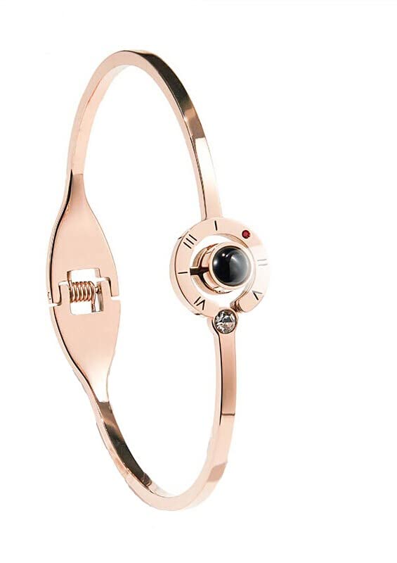 ZIBUYU Bracelet featuring I Love U Projection with 6cm Alloy Bangle for Women & Girls | Rose Gold Gift