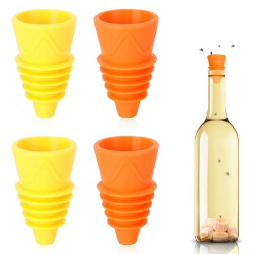 HASTHIP® 4Pcs Fly Trap Kit for Indoor, Kitchen, Bottle Stopper Design Fruit Fly Trap for Insects, Whiteflies, Aphids, Leaf Minor, Thriphs, Reusable Eco Fly Trap (without Bottle)