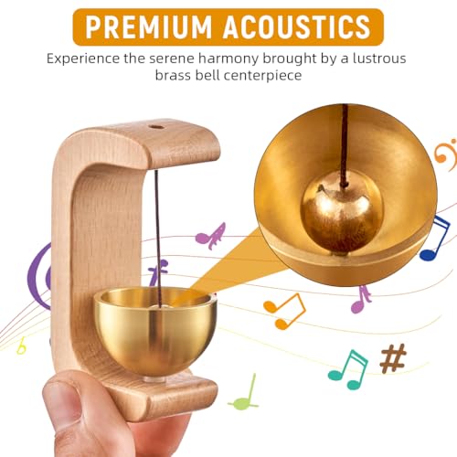 HASTHIP® Beech Wooden Door Chime with Brass Bell, Dopamine Door Bell for Home, Self-Adhesive Magnetic Doorbell, Serene Acoustic for Home & Shop, Shopkeepers Door Chime, Ideal Housewarming Gift X3