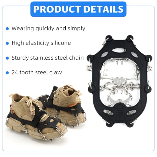 Proberos® Crampons with 24 Cleats for Hiking Boots Snow Shoes,Climbing Spikes Shoes for Traction Non-Slip Crampons Spikes Snow,Ice Road Size M(35-40)