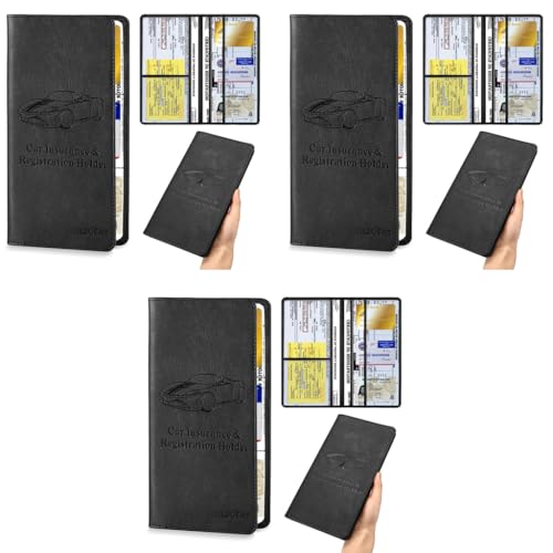 STHIRA® Car Document Holder Registration Insurance Card Leather Vehicle Glove Box Wallet Case Organizer with 6 Card Bag for Driver License Key Contact Information 3PCS
