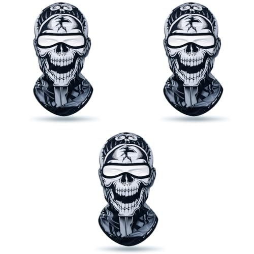 Optifit® Black Balaclava Skull Face Mask Outdoor Windproof All Cover Hat Quick Dry Motocycle Riding Gear Sun Protection for Activities 3PCS