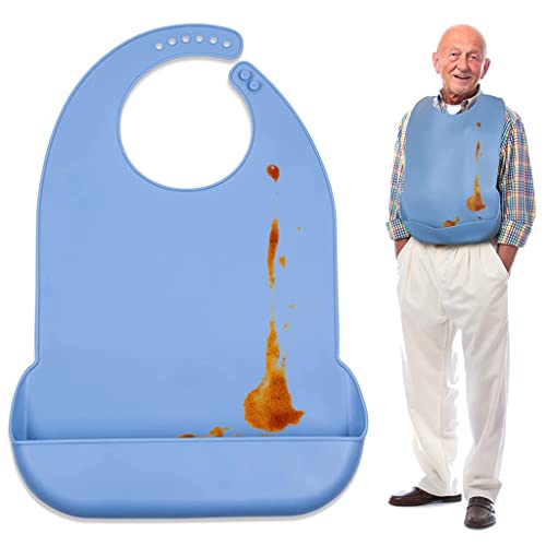 HANNEA® Silicone Adult Bibs, Waterproof Adjustable Adult Bib, Large Bib with Leakproof Pocket, Adult Eldly Bib Adult Washable Dining Bibs for Men, Women Eating Cloth for Elderly Seniors and Disabled