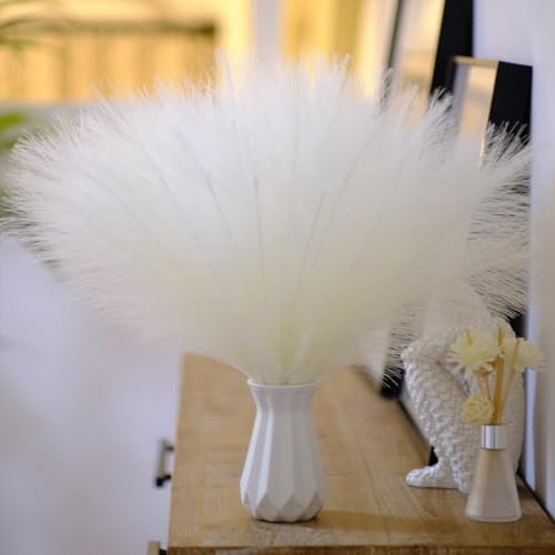 HASTHIP® 20PCS Faux Pampas Grass Decor, Tall 18"/1.8FT Artificial Pompous Grass, Small Vase Fillers, Rustic Trendy Cottagecore Minimalist Boho Farmhouse Room Decor, Style B (Not Included Vase)